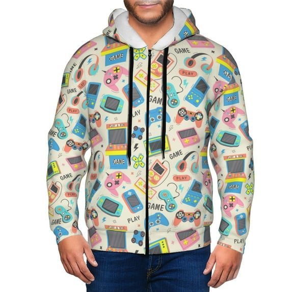 Honeii Playing Video Games Print Hoodies for Men, Pullover & Full Zip, Breathable Zip up Hoodie, Sweatshirt-X-Large