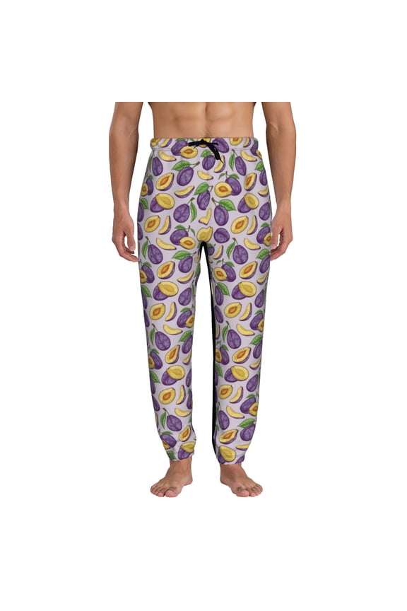 Plum Print Mens Jogger Sweatpants, Men's Lounge Pants with Pockets-Small