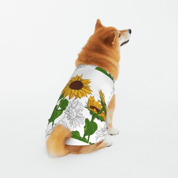 Honeii Plump Sunflower And Sketch Pattern 100% Cotton Dog Clothes Dog Costumes Doggie Shirts Puppy Shirt Pet Vest Tank Top Cat Tee-3X-Large