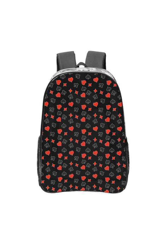 Poker Creative Symbols Print Clear Backpack Heavy Duty Transparent Bag 17" See Through BookBag for Women Men Adults Work Festival Sports Travel