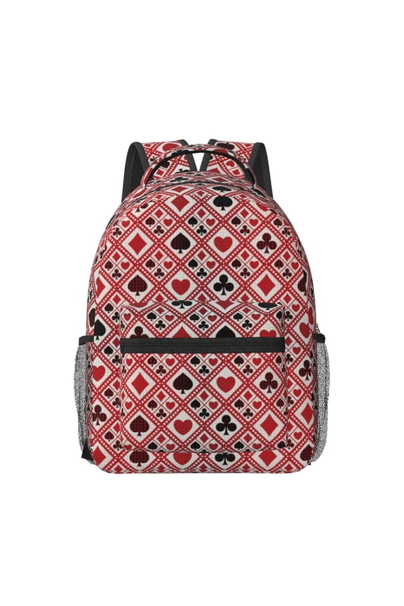 Poker Print Backpack for School,15.6 inch Laptop Back Pack for High School and College Students, Waterproof Computer Bookbag-One Size