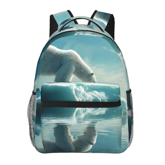 Honeii Polar Bear On Iceberg Print Backpack for Both Men and Women, Basic Bookbag for College, Work, or Travel,Rucksack Computer Bag-One Size