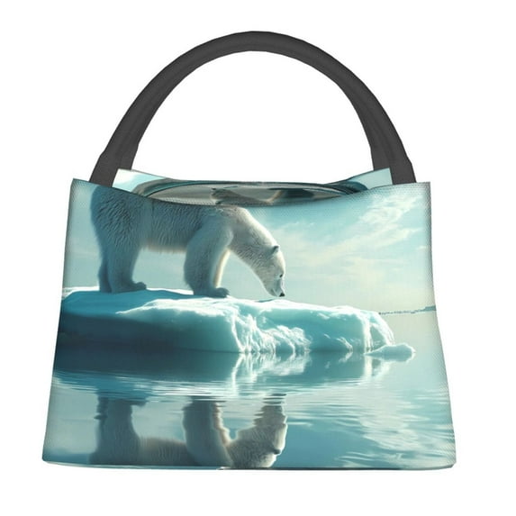 Honeii Polar Bear On Iceberg Print Cooler Bag Insulated, Large Leakproof Soft Sided Portable Cooler Bag,Lunch Box Lunch Bag