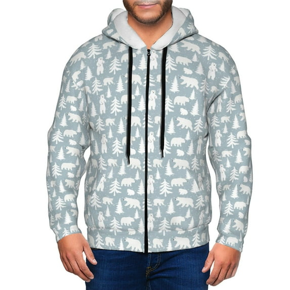 Honeii Polar Bears And Snowy Winter Print Hoodies for Men, Pullover & Full Zip, Breathable Zip up Hoodie, Sweatshirt-X-Large
