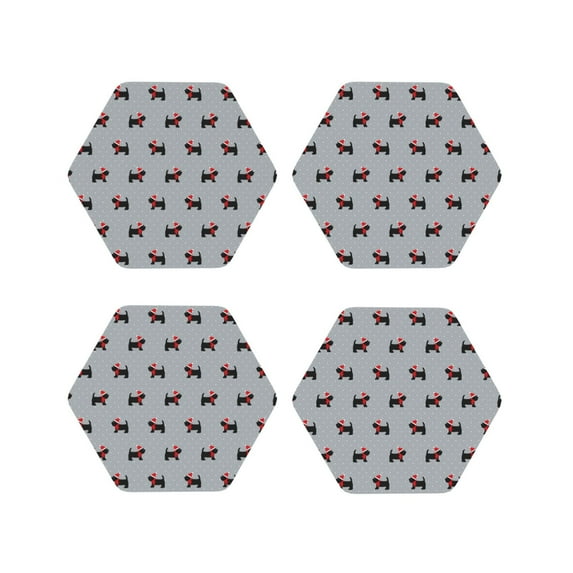 Honeii Polka Dot Christmas Dog Print Leather Coaster Set of 4, Ideal for Safeguarding Your Furniture from Drinks Spills and Effortless Cleanup-Hexagon