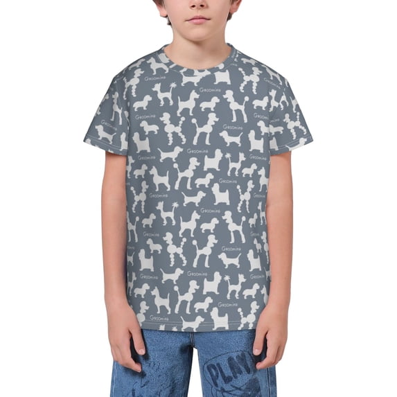 Honeii Poodle Dog Print Youth Short Sleeve T-Shirt,Boys Athletic Shirt,Quick Dry Short Sleeve Performance Moisture Wicking T Shirt