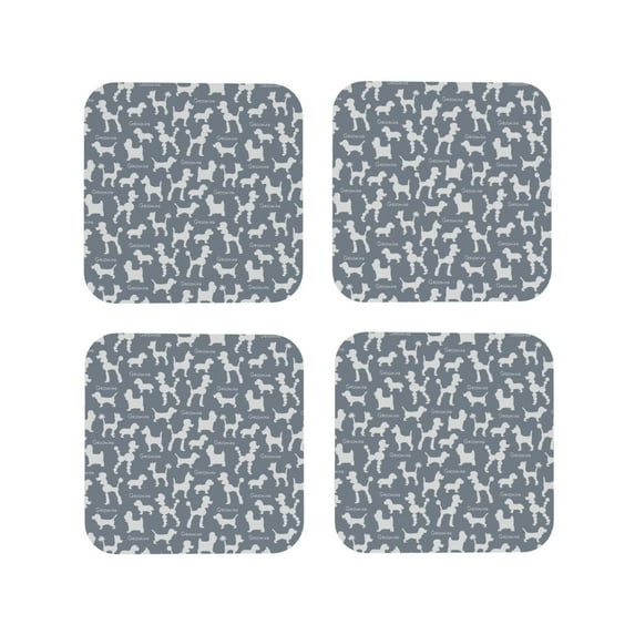 Honeii Poodle Dog print Leather Coaster Set of 4, ideal for safeguarding your furniture from drinks spills and effortless cleanup-Square