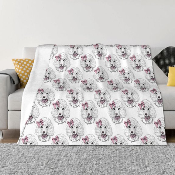 Honeii Poodle Dog print throw blanket, crafted from cozy cotton flannel, offers versatile home decor as a bedding suitable for all seasons.-