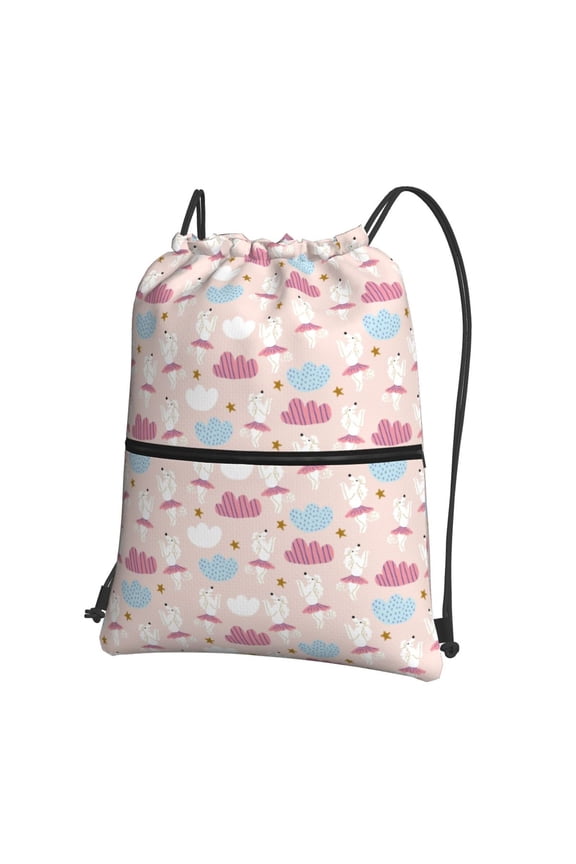 Poodle In Ballet Skirts Dancing Print Drawstring Backpack,String Bag,Sackpack Cinch Water Resistant Nylon for Gym Shopping Sport Yoga