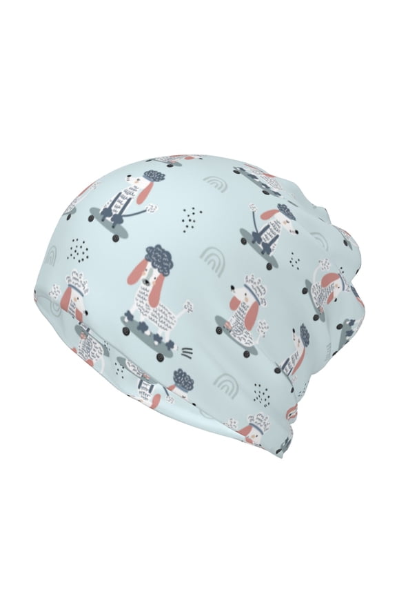 Poodle Playing Skateboard Print Winter Beanie Daily Hat - Thermal Polar Fleece Ski Running Hat Skull Cap for Men and Women,Beanie