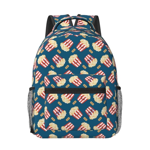 Honeii Popcorn With Glasses Print Backpack for School,15.6 inch Laptop Back Pack for High School and College Students, Waterproof Computer Bookbag-One Size