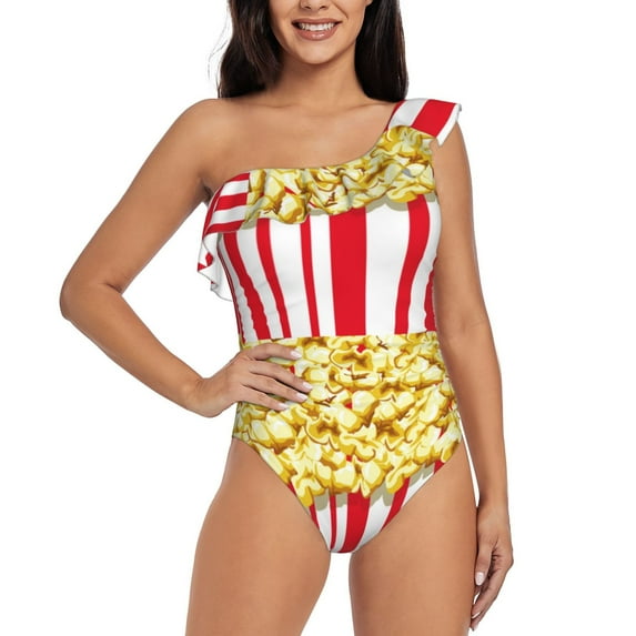 Honeii Popcorn for women's one-piece swimsuit featuring a chic one-shoulder design experience elegance and style in the water-XX-Large
