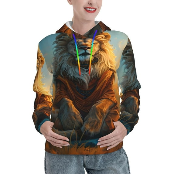 Honeii Prairie Meditating Lion Pattern Womens Oversized Hoodies Long Sleeve Sweatshirts Pullover Fall Outfits with Pocket-Large