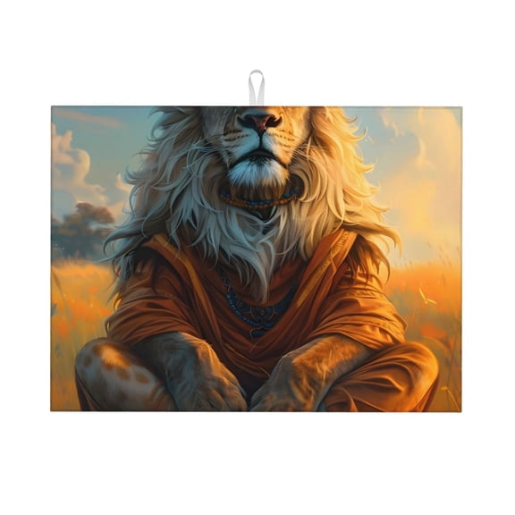 Honeii Prairie Meditating Lion print Super Absorbent Coffee Bar Mat Hide Stain Coffee Maker Mat for Countertops Coffee Pot Dish Drying Mat for Kitchen Counter