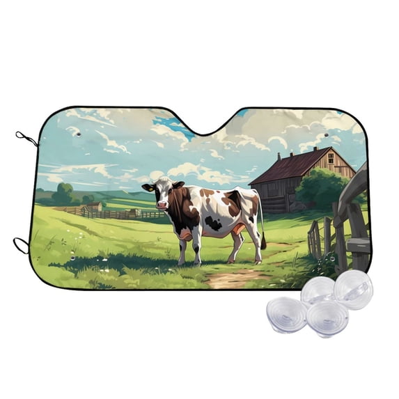 Honeii Prairie Pasture Cow Print Car Sunshade for Windshield,Car Cover Sunshade Protector,Foldable Front Window Sun Visor,Fits Cars, SUVs, Trucks