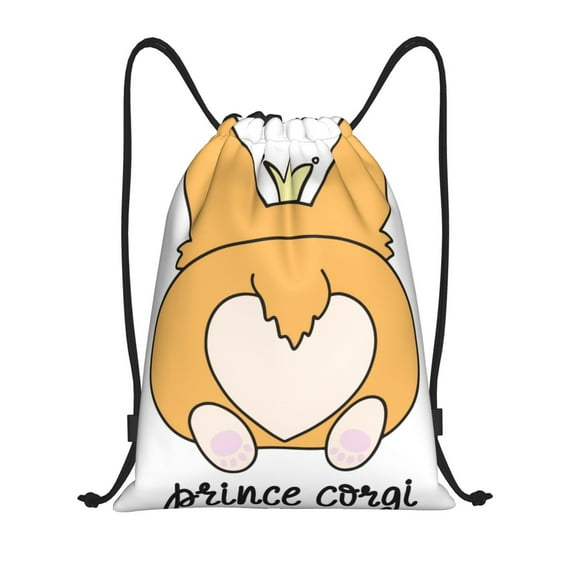 Honeii Prince Corgi Dog Print Drawstring Backpack,Drawstring Bags String Backpack Gym Cinch Sack Backpack Sport Bag Draw-Medium