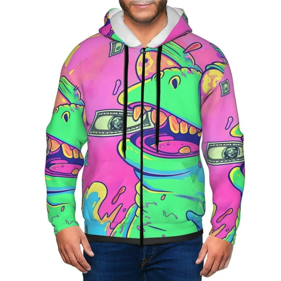 Honeii Psychedelic Cartoon Frog Print Hoodies for Men, Pullover & Full Zip, Breathable Zip up Hoodie, Sweatshirt-Medium