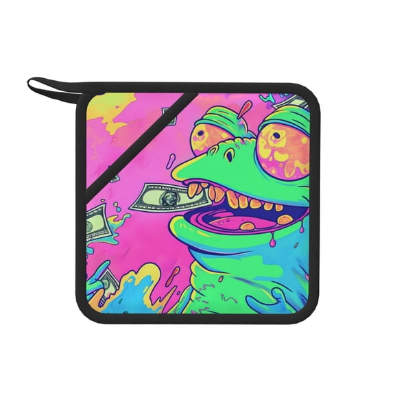 Honeii Psychedelic Cartoon Frog for Silicone Trivets for Hot Pots and Pans -Trivet Mat - Heat Resistant Silicone Trivet - Hot Plate Mats