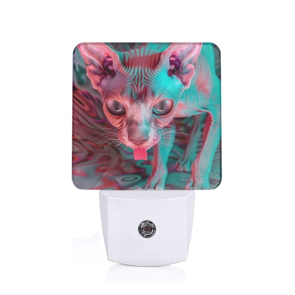 Honeii Psychedelic Hairless Cat Print LED Night Light with Light Sensor, Night Lights Plug Into Wall,Ideal for Bedrooms and Hallways-US