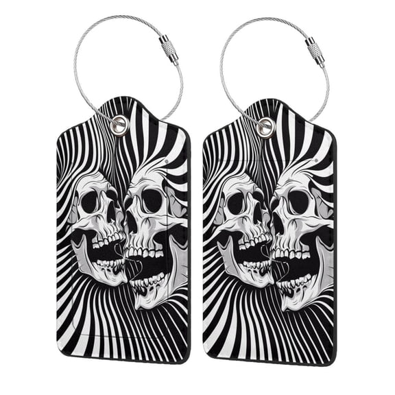 Honeii Psychedelic Skull Illusion Art Print Leather Luggage Tag for Suitcases,ID Tags,Bag Tags for Luggage,Functional Travel Tag-1
