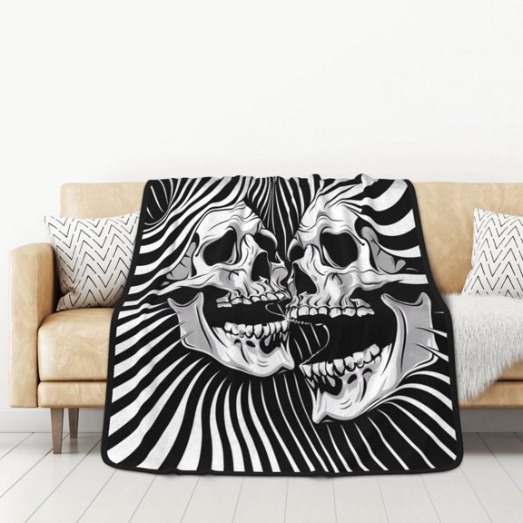 Honeii Psychedelic Skull Illusion Art for Throw Blanket for Couch - Thick Blanket, Soft Fuzzy Plush Throw Blanket for All Seasons, Double Sided Blanket,50x60 In