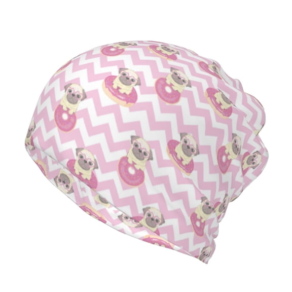 Honeii Pug And Donut Print Winter Beanie Daily Hat - Thermal Polar Fleece Ski Running Hat Skull Cap for Men and Women,Beanie