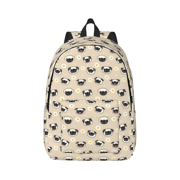 Honeii Pug Dog Face Print Canvas College Laptop Backpack, Durable Rucksack Travel Notebook Bag School Backpack Book Bag for Men Women-Small