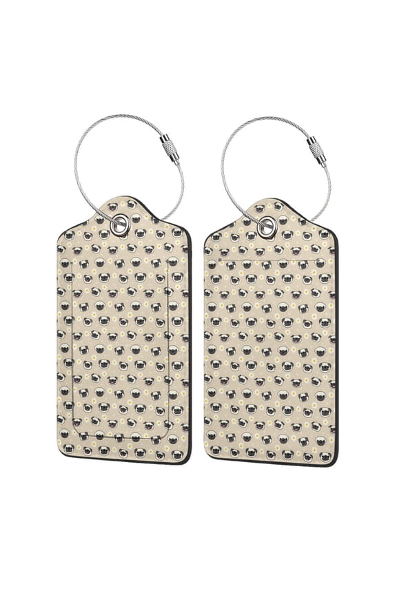 Pug Dog Face Print Leather Luggage Tag for Suitcases,ID Tags,Bag Tags for Luggage,Functional Travel Tag-2 PCS