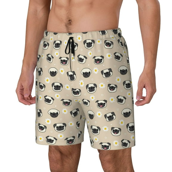 Honeii Pug Dog Face Print Men's Swim Shorts,Mens Swim Trunks,Breathable Mesh Beach Shorts for Swimming,Surfing, and Beach Activities-X-Large