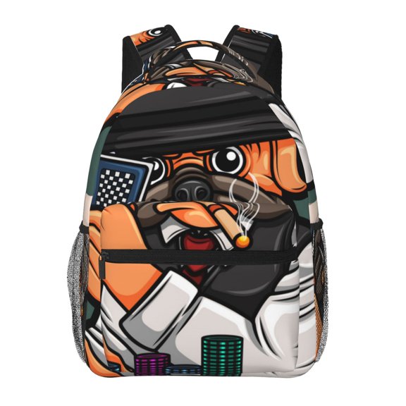 Honeii Pug Dog Print Backpack for Both Men and Women, Basic Bookbag for College, Work, or Travel,Rucksack Computer Bag-One Size