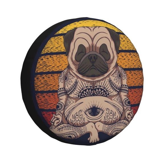 Honeii Pug dog Yoga Print Tire Covers, Waterproof Anti-UV Sun Snow Rain Tire Covers for Trailers, RV, Camper, SUV, Truck-14 inch