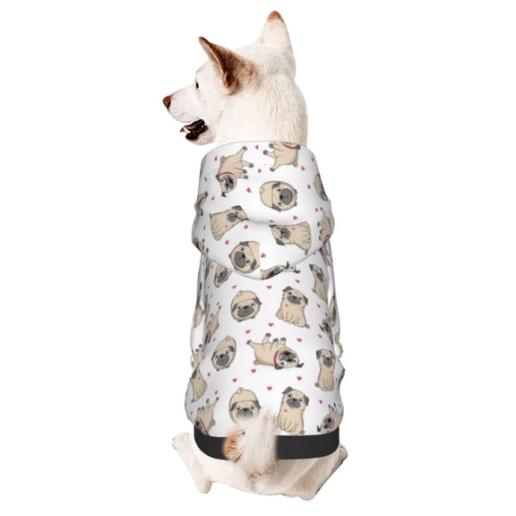 Honeii Pugs Print Small Dog Hoodies Pet Hooded Sweatshirts Fall Winter Puppy Cat Sweaters Warm Clothes for Small Dogs Outfits Costume-X-Large