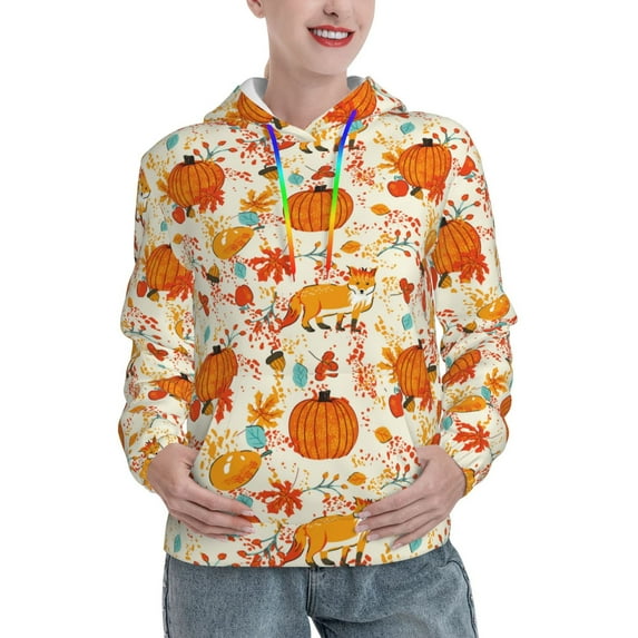 Honeii Pumpkin Fall Pears Pattern Womens Oversized Hoodies Long Sleeve Sweatshirts Pullover Fall Outfits with Pocket-Large