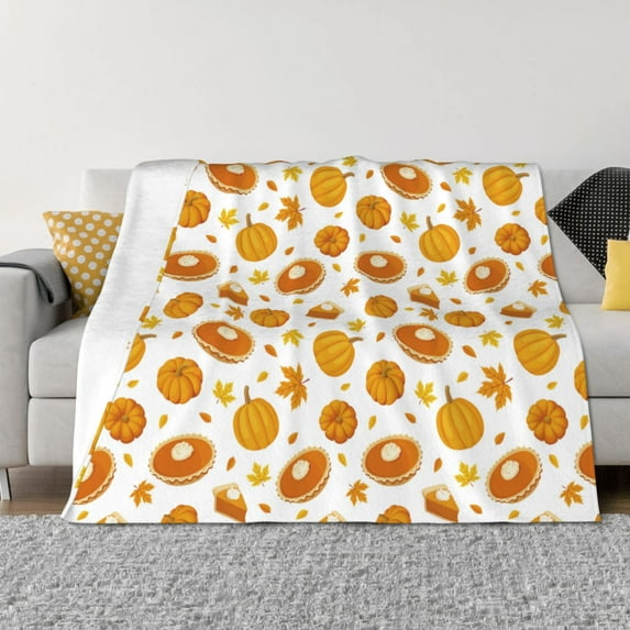 Honeii Pumpkin Maple Leaves print throw blanket, crafted from cozy cotton flannel, offers versatile home decor as a bedding suitable for all seasons.-60"x50"