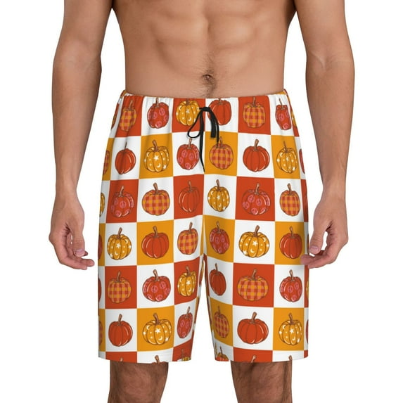 Honeii Pumpkin Plaid Print Men's Pajama Sleepwear Shorts - a comfy pajama bottom and lounge short for Relaxed Home Wear-Medium