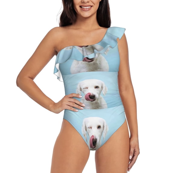 Honeii Puppy Licks Nose for women's one-piece swimsuit featuring a chic one-shoulder design experience elegance and style in the water-XX-Large