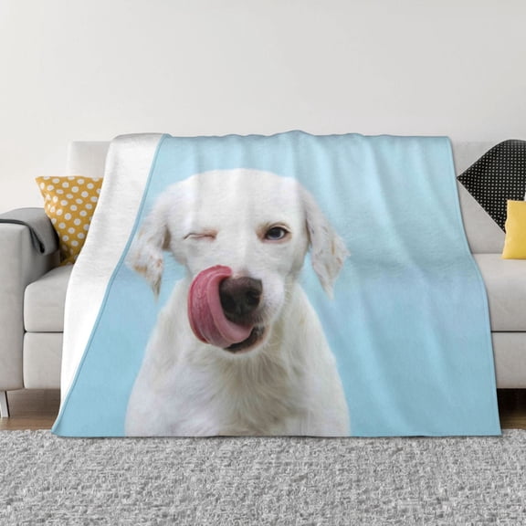 Honeii Puppy Licks Nose print throw blanket, crafted from cozy cotton flannel, offers versatile home decor as a bedding suitable for all seasons.-80"x60"