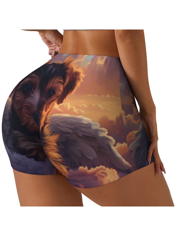 Puppy Lying On A Cloud Print Women's Workout Shorts, Gym Shorts for Active Wear, Sports Shorts,Women's Running Shorts,Quick Dry Athletic Shorts-X-Large