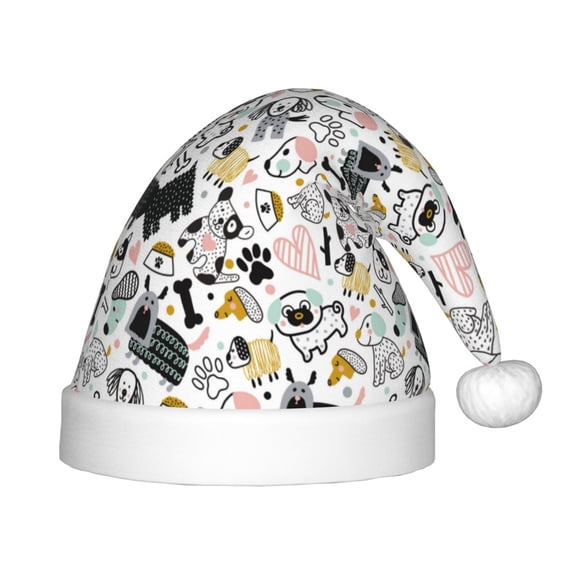 Honeii Puppy Print Hat Santa Claus Hat For Xmas Party, Christmas Caps For Boys Girls Child,Christmas Beanie