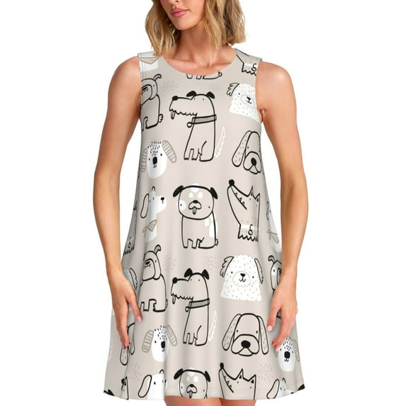 Honeii Puppy Print Women's Sleeveless Dress, Loose Fit Casual Dress for Women, Summer Fashion Dress