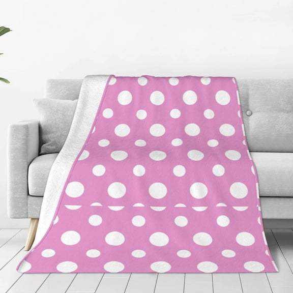 Honeii Purple And White Polka Dot Print Fleece Blanket - Throw Blanket for Bed, Sofa, Couch, Camping, and Travel , Microplush Ultra Soft Warm Blanket-40"x30"