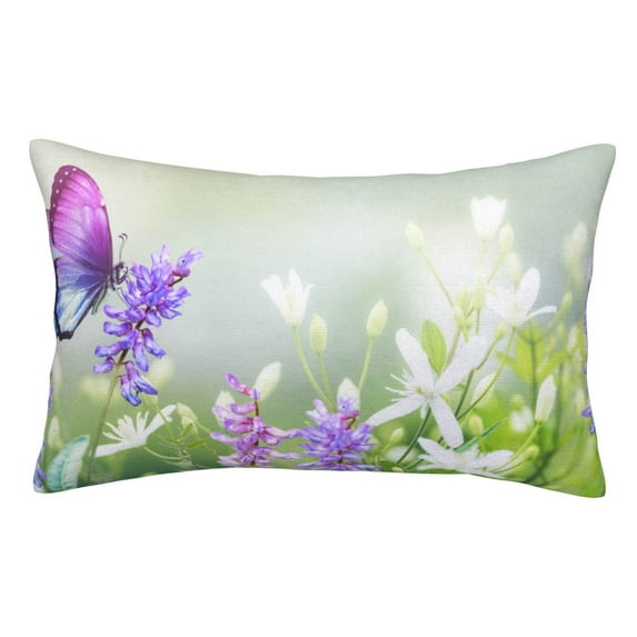 Honeii Purple Butterfly On Wild Print Pillow Cases,Plush Throw Pillow Covers,Decorative Pillowcase for Sofa, Couch, Living Room-20"x30"