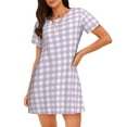 thumbnail image 1 of Honeii Purple Checkboard Print Women's Loose Short Sleeve Nightgown, Soft Cotton Sleepwear, Comfy Loose Fit Pajama Dress for Sleep and Lounge, 1 of 6