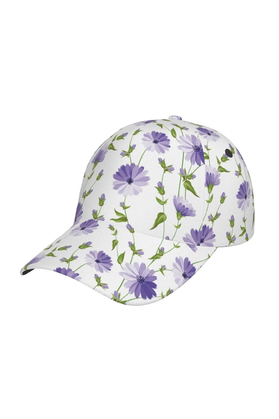 Purple Chicory Print Hat, Women's Baseball Hat Unisex Fit, Baseball Cap,Adjustable One Size