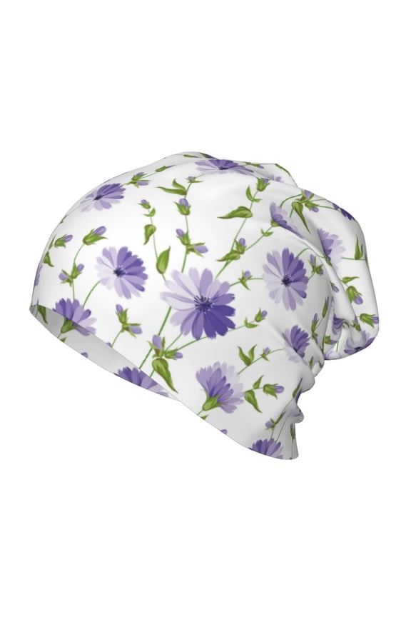 Purple Chicory Print Kids Knit Beanie Watch Hat ,Knit Cap for Boys and Girls