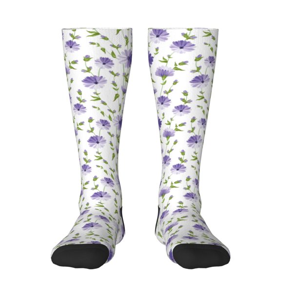 Honeii Purple Chicory Print Long Socks,Novelty Design Socks Gift for Men and Women,Crew Socks,Calf Socks