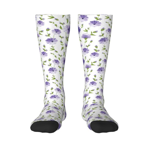 Honeii Purple Chicory Print Long Socks,Novelty Design Socks Gift for Men and Women,Crew Socks,Calf Socks