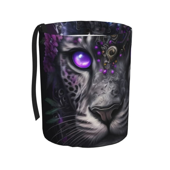 Honeii Purple-Eyed Floral Leopard Print Waterproof Car Trash Can,Waterproof Portable Collapsible Trash Can,Garbage Container fits Most Cars,SUVs,and Trucks
