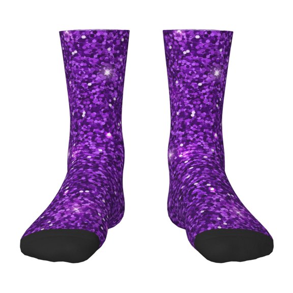 Honeii Purple Glitter Print Children's Colorful Socks,Unisex Kids and Toddlers' Cushioned Sock,Kids Athletic Crew Socks,for Everyday Wear and Sports