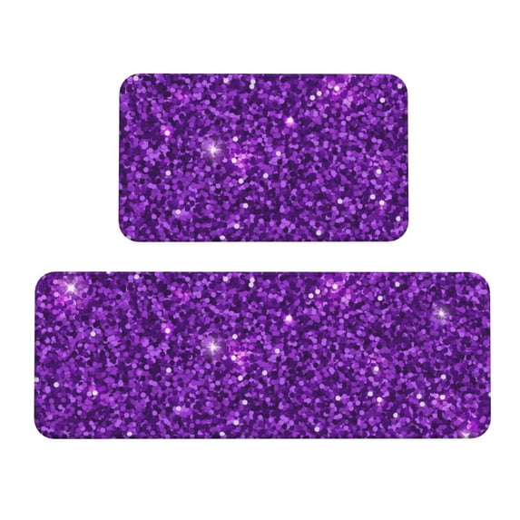 Honeii Purple Glitter Print Kitchen Mat [2 PCS] for Floor, Waterproof Non-Slip Rugs, Kitchen Decor,Standing Mat for Floor,Office, Sink, Laundry